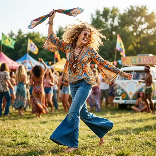 Animated Hippy Girl with Blond Curly Hair