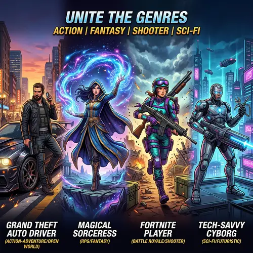 Epic Gaming Banner: Diverse Characters & Genres