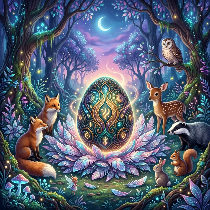 Magical Moment: Enchanting Fantasy Egg in Mystical Forest Magical Moment: Enchanting Fantasy Egg in Mystical Forest