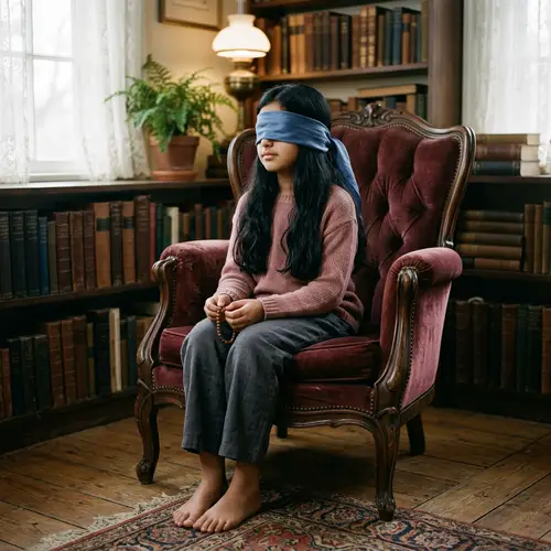 Elegant Middle Eastern Girl on Vintage Armchair