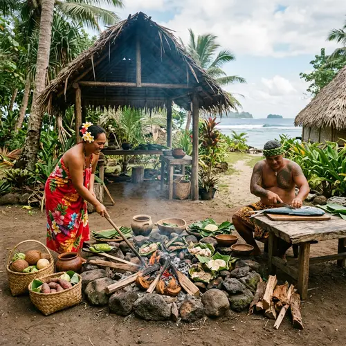 Traditional Polynesian Style Open-Air Kitchen | Feast Preparation