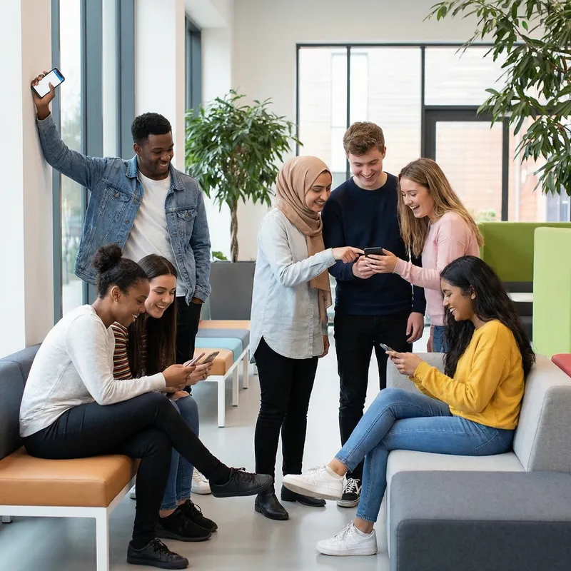 Students Engaged with Cellphones | Diverse Learning Environment
