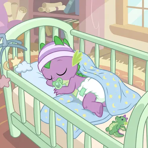 Spike Baby Dragon Sleeping in Crib | My Little Pony Style
