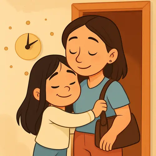 Heartwarming Cartoon of a Girl and Her Mother