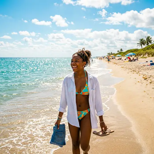 Vibrant Summer Beach Scene with Black Teenage Girl | Beachwear Fashion