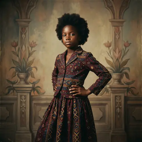 Vibrant Portrait of a Confident Black Girl | Art Inspired by Kehinde Wiley & Yinka Shonibare