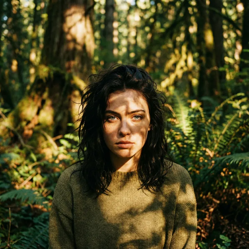 Stunning Forest Portrait: 4K Cinematic Close-Up of Blue-Eyed Beauty
