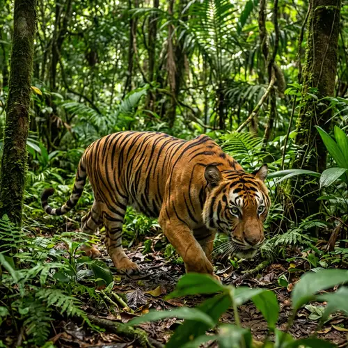 Magnificent Tiger Stalking Prey in Lush Jungle