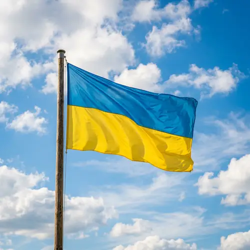 Ukrainian Flag Against Azure Sky - Vivid Imagery