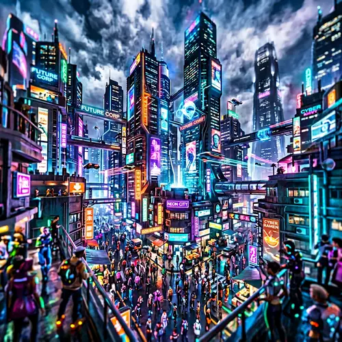 Futuristic Cityscape: Vibrant Neon Lights & Cyberpunk Aesthetics