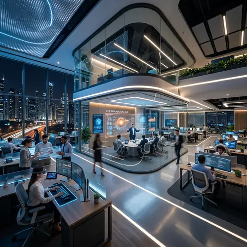 Futuristic Office Scene: Seamless Technology Integration | Corporate