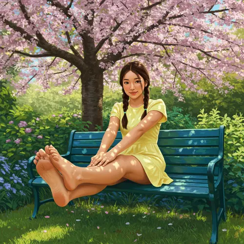 Young Woman in a Blooming Cherry Tree Garden