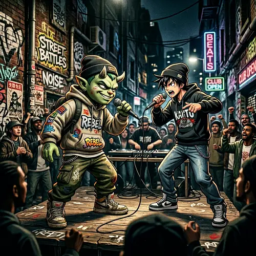 Urban Hip-Hop Toy Freestyle Rap Battle in Manga Style