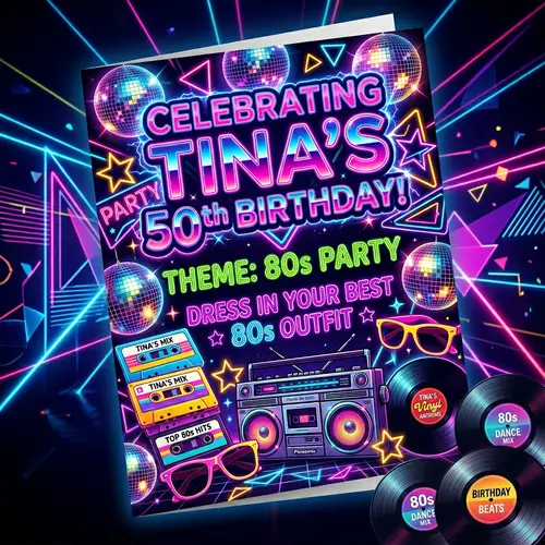 Tina's 50th Birthday 80s Party Invitation