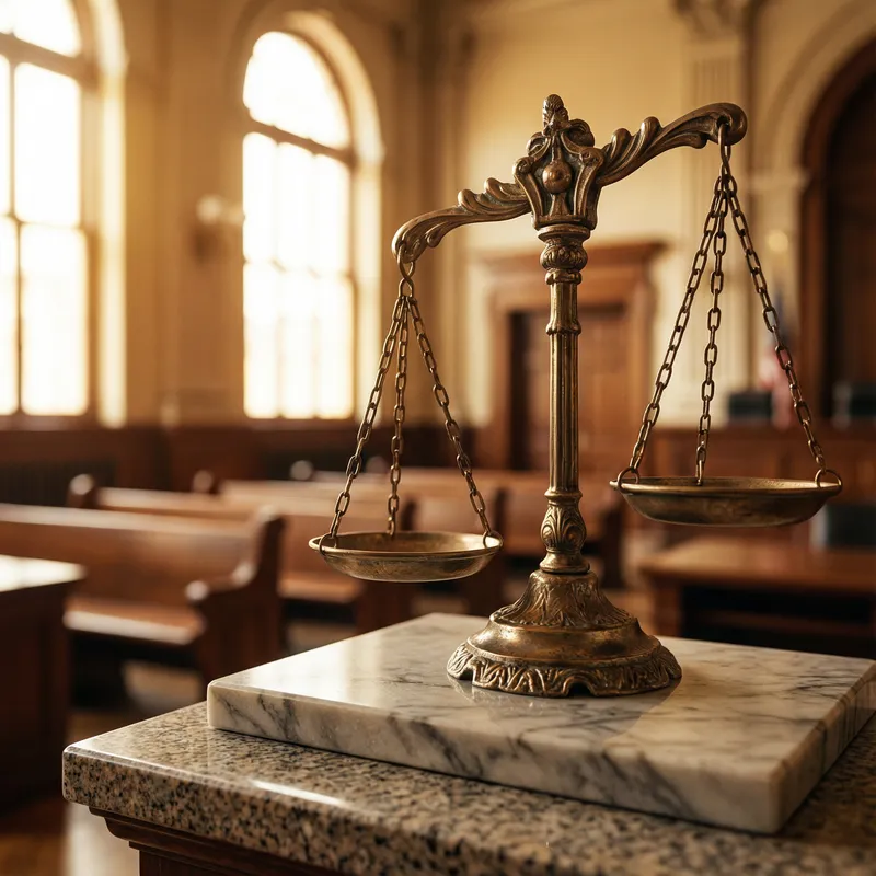 Classic Bronze Scales of Justice in Courtroom