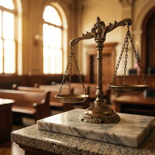 Classic Bronze Scales of Justice in Courtroom