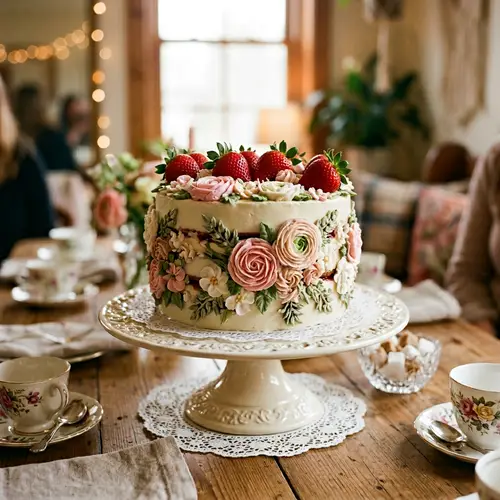 Delicious Layered Cake with Moist Sponge and Strawberry Garnish