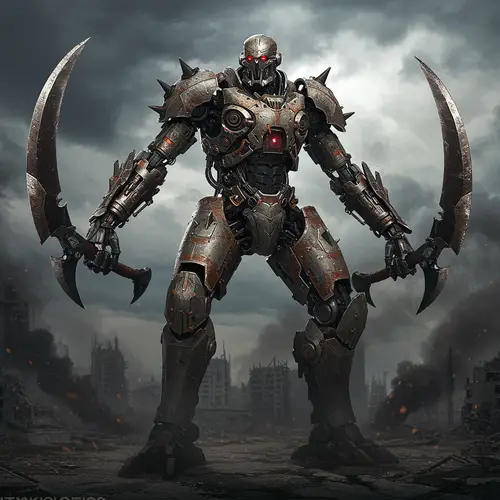 Monstrous Robot with Scythes for Hands