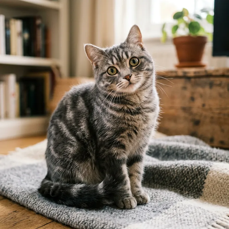 Cute Grey Cat with Round Eyes and Swirled Fur
