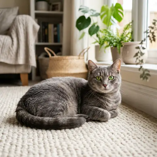 Grey Domestic Cat with Bright Green Eyes