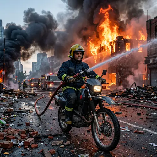 Dedicated Firefighter Battling Urban Blaze | Hero in Action