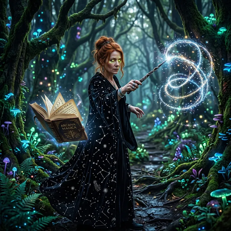 Enchanting Witch Casting a Spell in the Forest Enchanting Witch Casting a Spell in the Forest