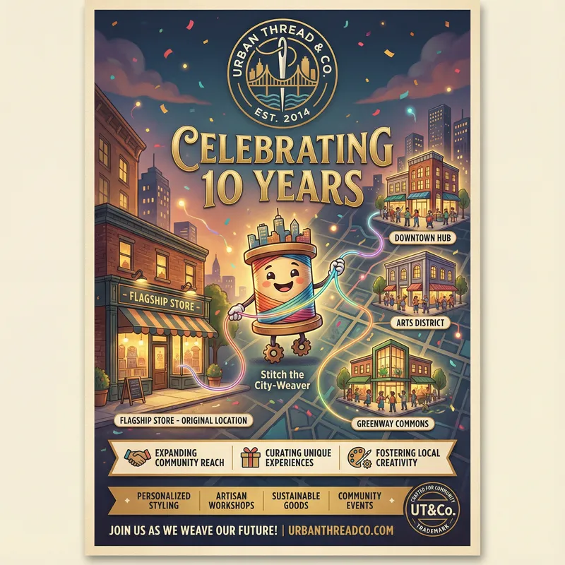 Celebrate 10 Years: Unique Poster Design for Shop Expansion
