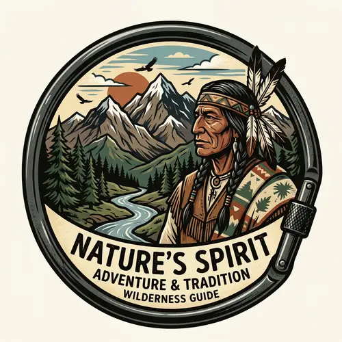 Carabiner Logo Design with Native American Man and Mountains