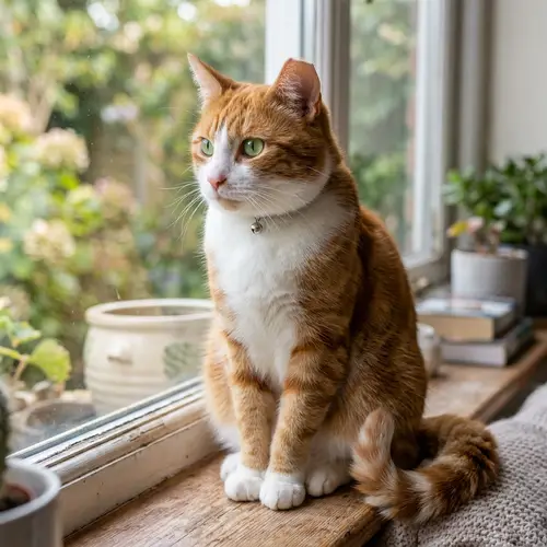 Adorable Cat Sitting Elegantly with Bright Orange and White Fur