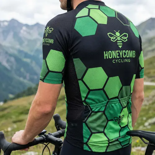 Green and Black Cycling Jersey with Honeycomb Logos
