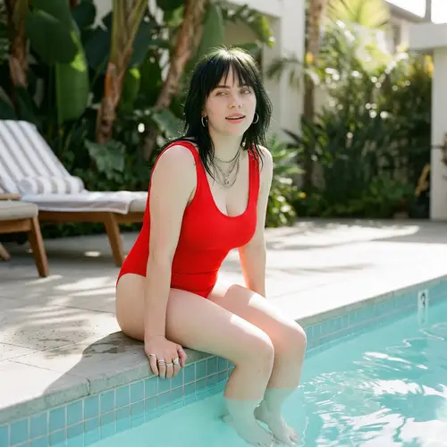 Billie Eilish in Stunning Red Swimsuit