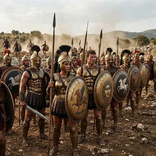 Ancient Greek Warriors in Bronze Armor - Courage and Determination