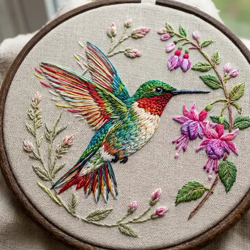Exquisite Hummingbird Embroidery Design with Vibrant Colors