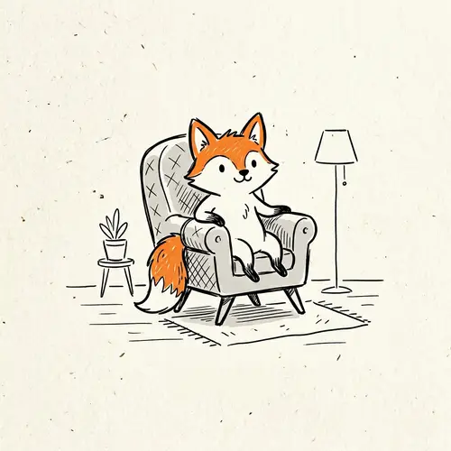 Minimalist Fox Doodle Drawing: Sitting in a Chair