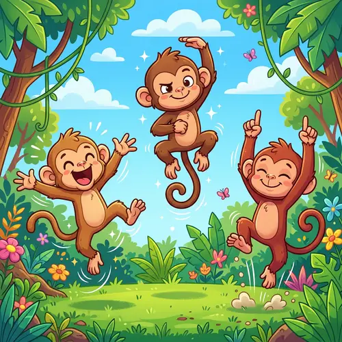 Cartoon Monkey Cubs Jumping Vector Illustration