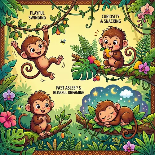 Playful Baby Monkey Illustrations | Delightful Poses in Color