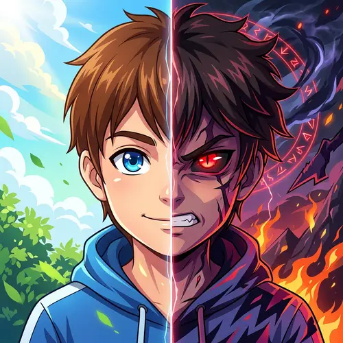 Anime Boy Face - Scary and Normal Half in Vector Style