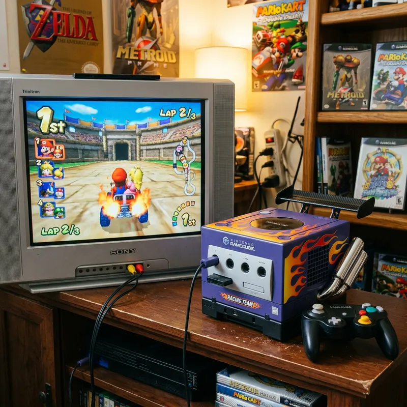 Custom Flame-Embossed GameCube Console with Car Design