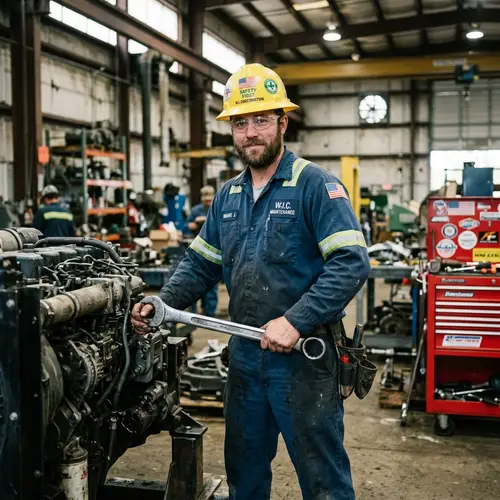 Worker Character in Uniform and Hard Hat