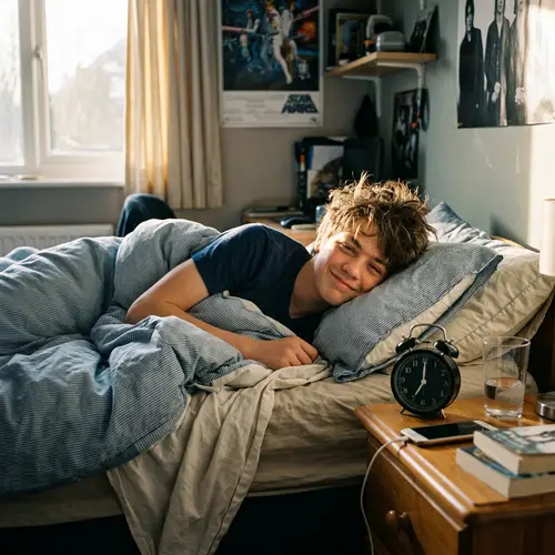 Teenage Boy Waking Up: Morning Routine Scene