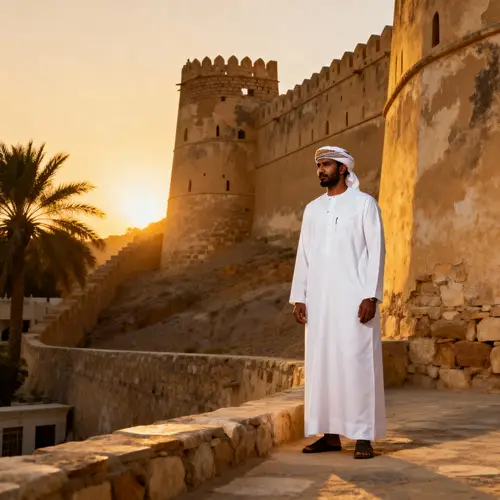 Omani Gentleman in Traditional Attire at Ancient Fort