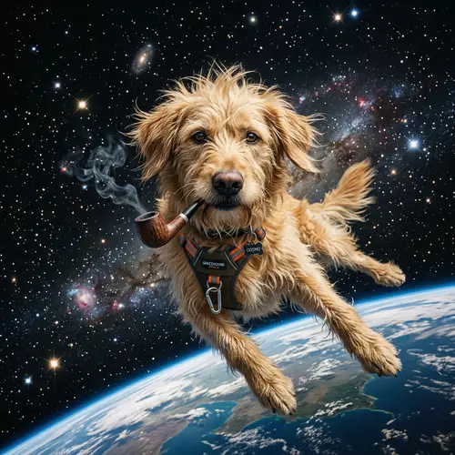 Realistic Dog Astronaut Smoking in Space