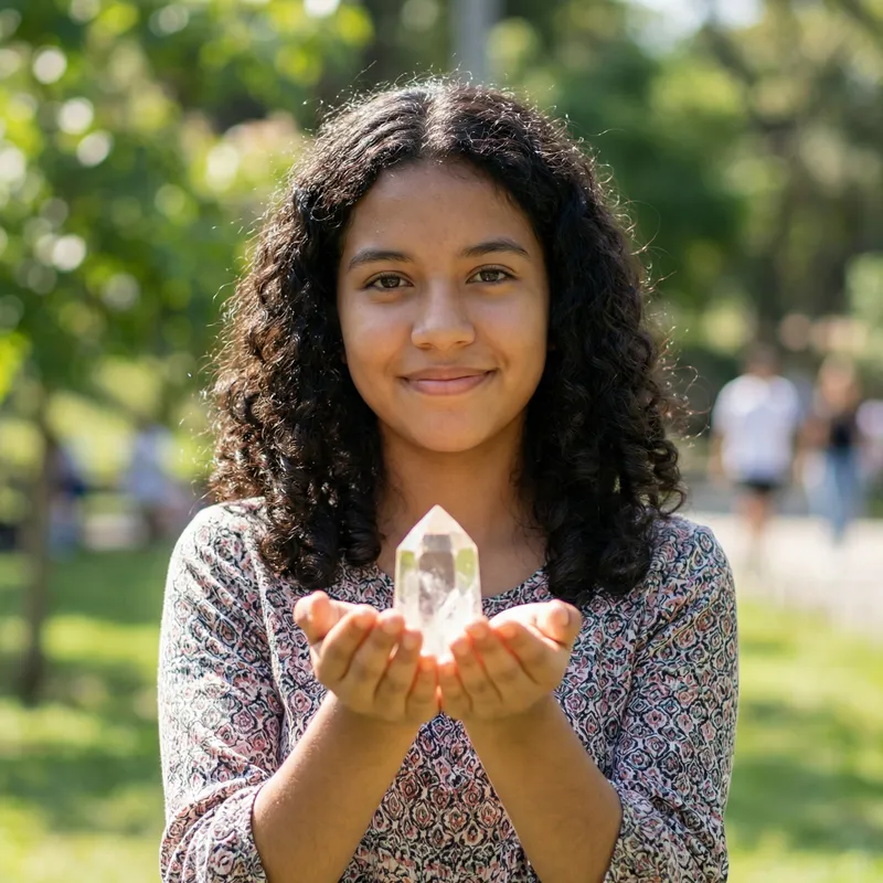 Precious Youth: Smiling 14-Year-Old Colombian Girl with Crystal