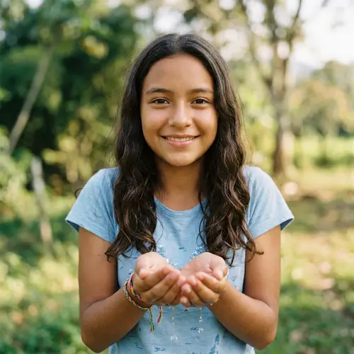 Colombian Girl Smiling with Water - Portrait Photo