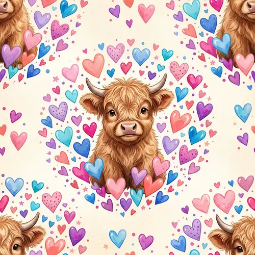 Adorable Baby Highland Cow Valentine's Pattern