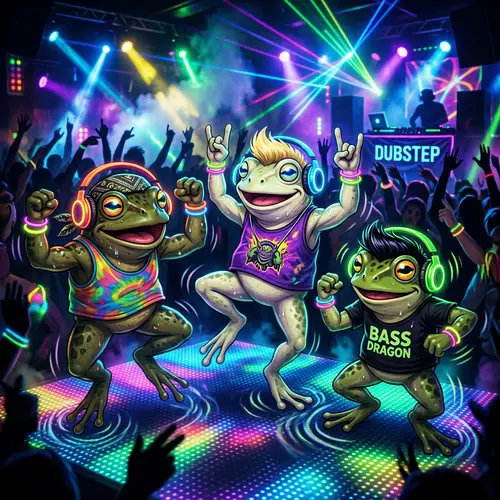 Anthropomorphic Toad Dubsteps: Neon Headphones Dance Session