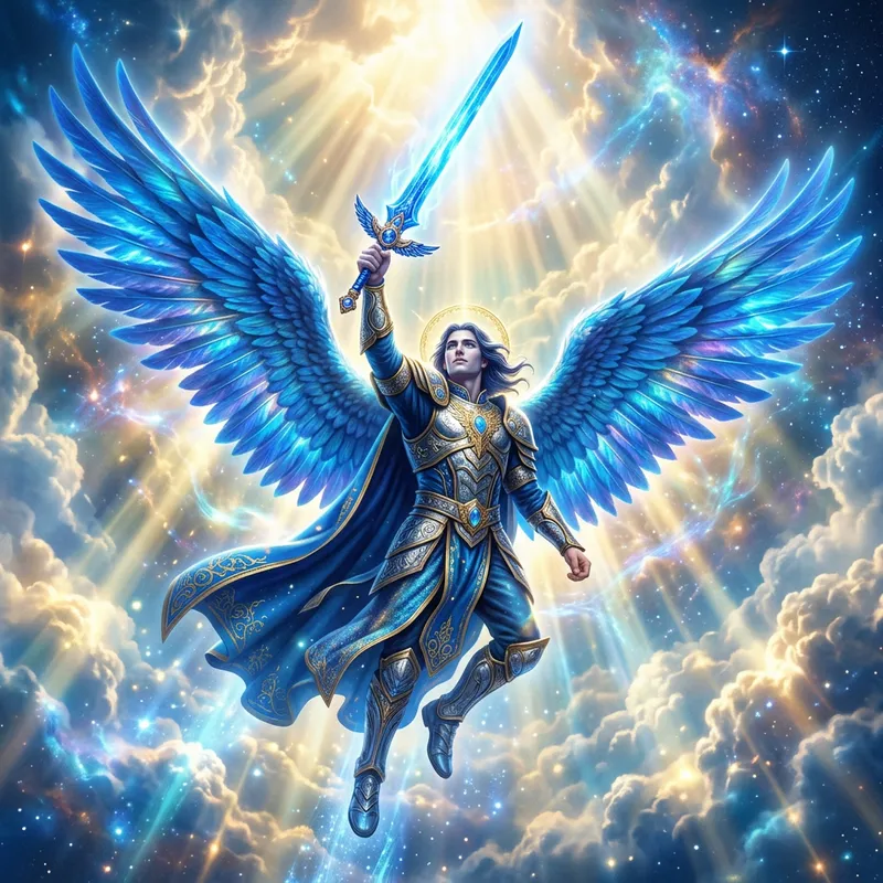 Blue-Winged Archangel with Blue Sword - Heavenly Guardian