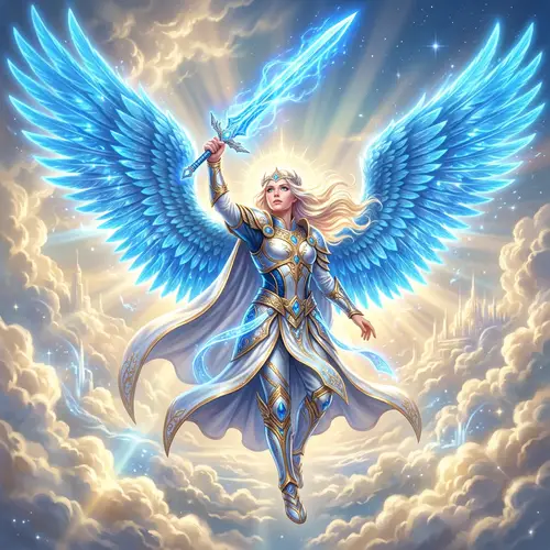 Blue Winged Archangel with Sword | Heavenly Beauty