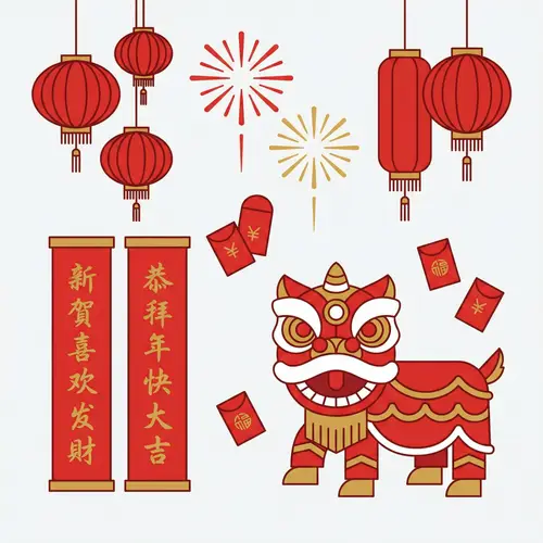 Traditional Chinese New Year Symbols in Minimalist Style