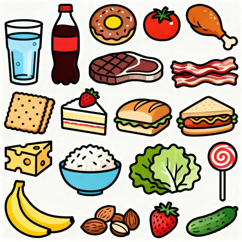 Delicious Food Doodles: Water, Snacks & More